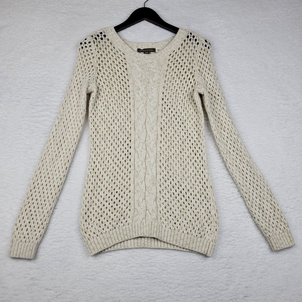 Tommy Bahama Sweater Womens Small Ivory Metallic Open‎ Knit Wool Blend